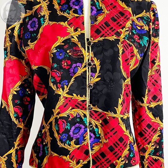 Adrianna Papell x Talbots Suit Jacket & Skirt Set Silk 2pc Jacquard Sz 8 Vintage - Picture 4 of 17